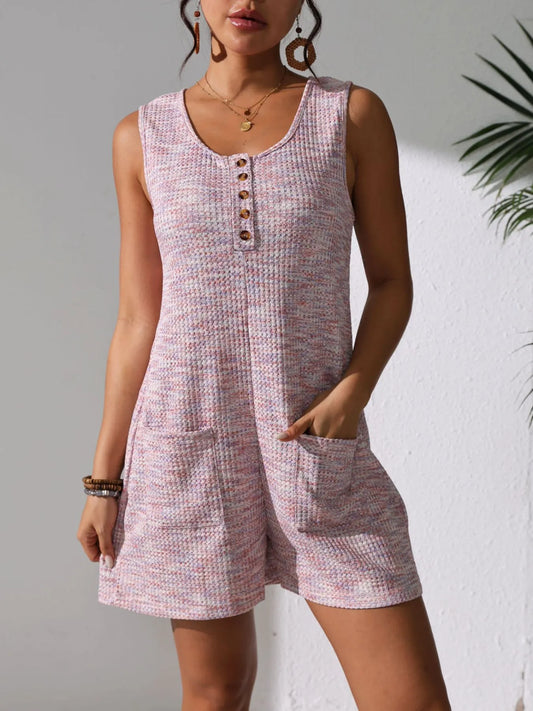 Full Size Button Front Romper with Pockets Plus Size - Roe Creation