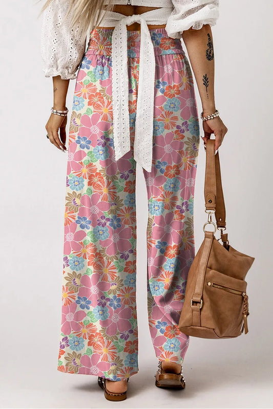 Drawstring High Waist Printed Wide leg Pants - Roe Creation