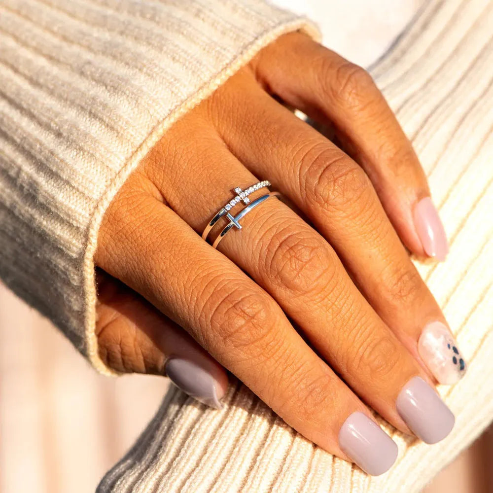 925 Sterling Silver Double Cross Ring - Roe Creation