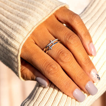 925 Sterling Silver Double Cross Ring - Roe Creation