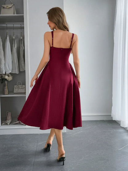 Square Neck Wide Strap Midi Dress - Roe Creation