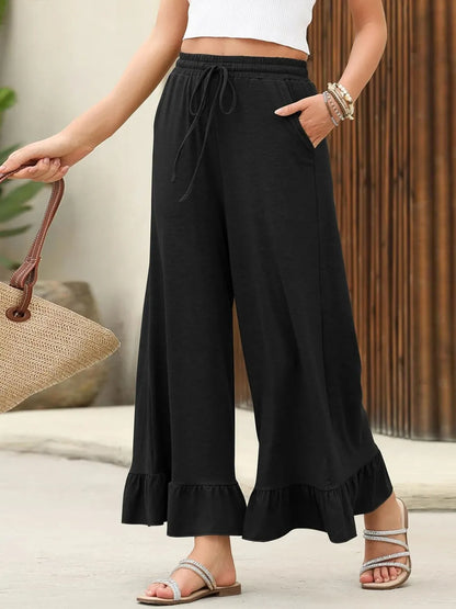 Ruffled Wide Leg Pants - Roe Creation