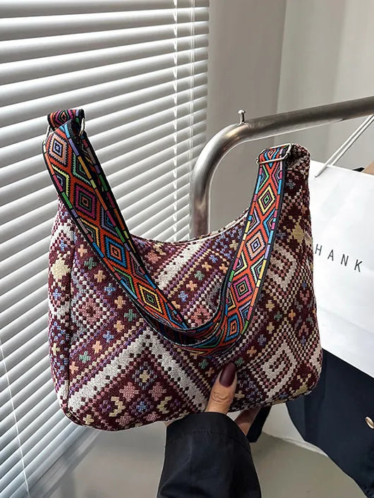 Ethnic Pattern Crossbody Bag with Adjustable Strap - Roe Creation