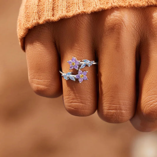 Flower Shape Inlaid Zircon 925 Sterling Silver Ring - Roe Creation