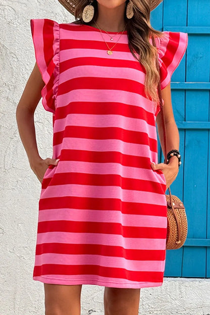 Striped Mini Dress with Cap Sleeves – Casual Summer Style - Roe Creation