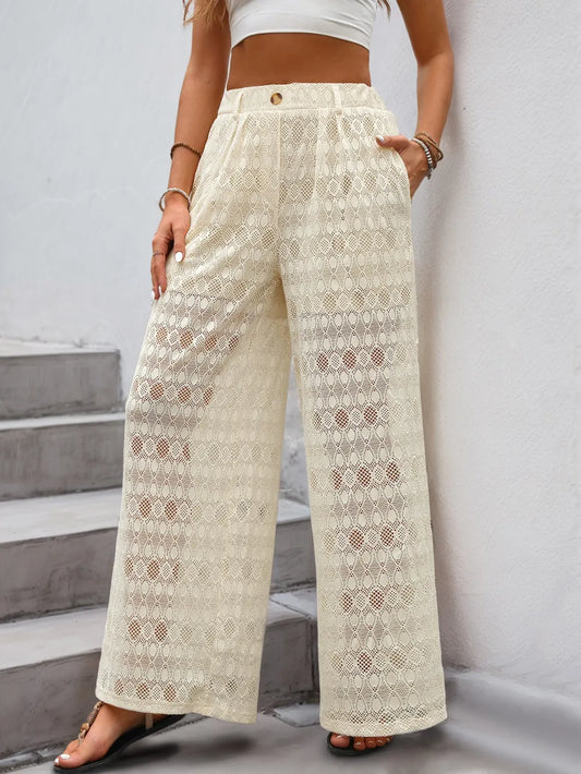 Decorative Button Wide Leg Pants - Roe Creation