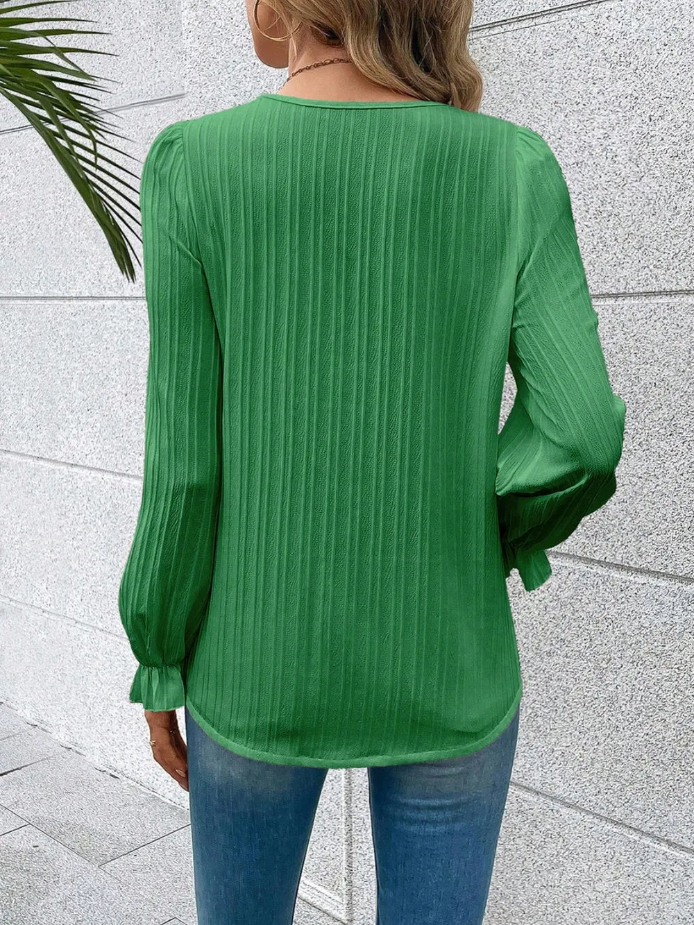 V-Neck Blouse with Lace Detail and Flounce Sleeves - Roe Creation