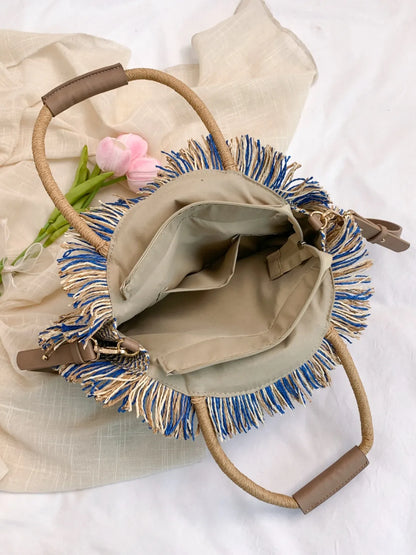 Round Woven Straw Tassel Handbag - Roe Creation