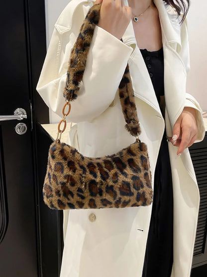 Leopard Print Fluffy Shoulder Bag - Roe Creation