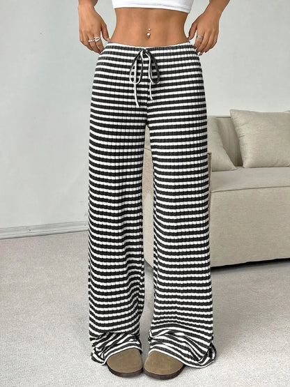 Tied Striped Wide Leg Pants - Roe Creation