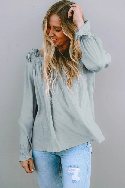 Chic Frill Trim Blouse with Flounce Sleeves - Roe Creation
