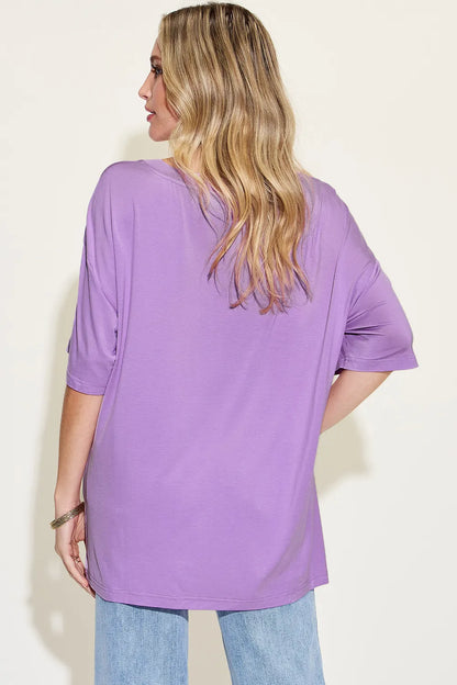 Basic Bae Full Size Bamboo V-Neck Drop Shoulder T-Shirt - Roe Creation