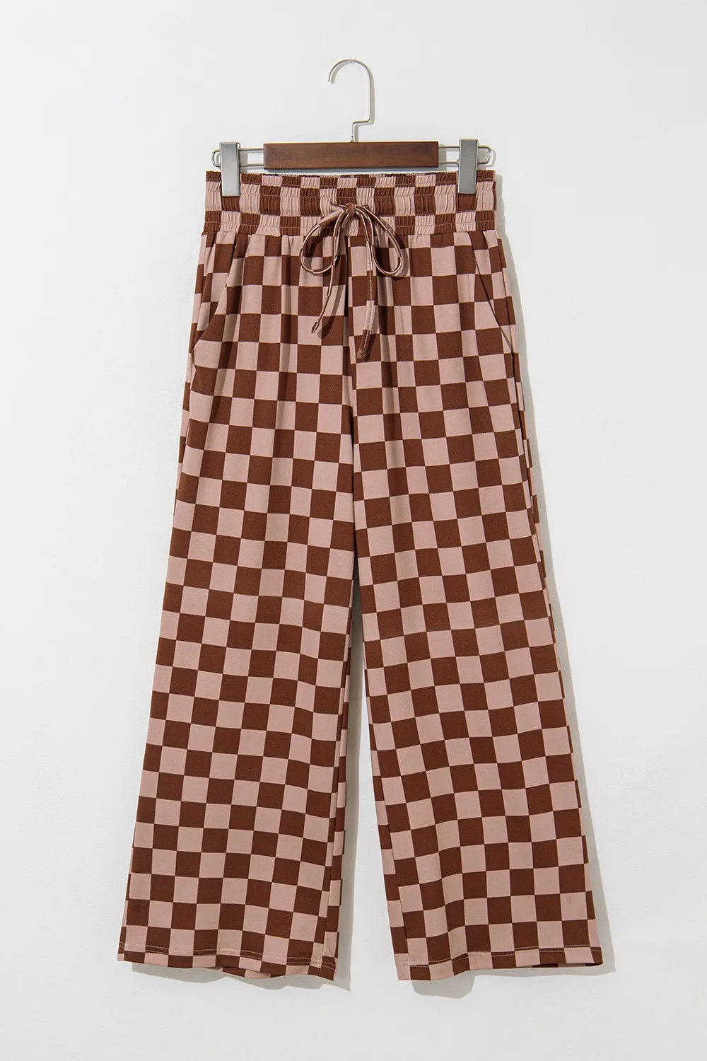 Checkered Elastic High Waist Loose Casual Pants - Roe Creation