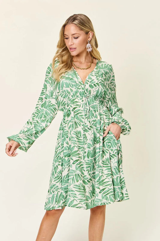 Double Take Full Size Printed Ruched Balloon Sleeve Dress - Roe Creation