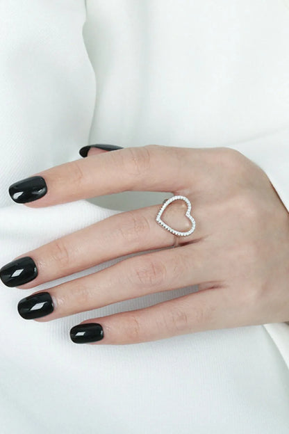 925 Sterling Silver Inlaid Zircon Heart Ring - Roe Creation