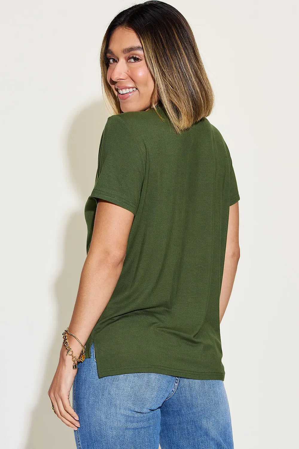 Basic Bae Full Size V-Neck High-Low T-Shirt - Roe Creation