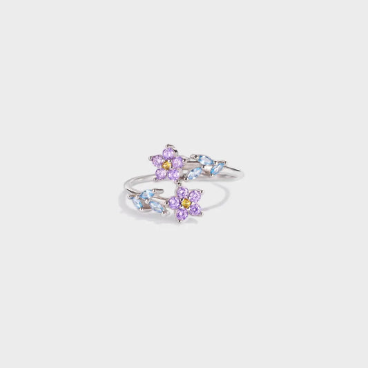 Flower Shape Inlaid Zircon 925 Sterling Silver Ring - Roe Creation