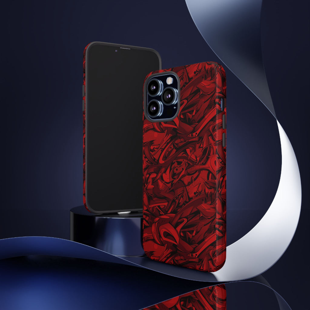 Abstract Pattern Red Black Tough Phone Cases: Bold Red Artistic Phone Case for Trendsetters - Roe Creation