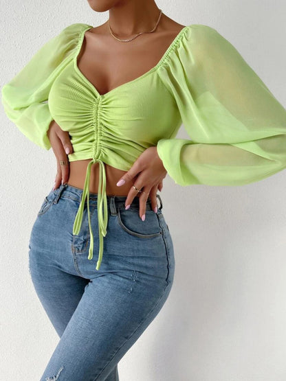 Sweetheart Neck Cropped Top with Drawstring – Trendy Summer Blouse for Women - Roe Creation