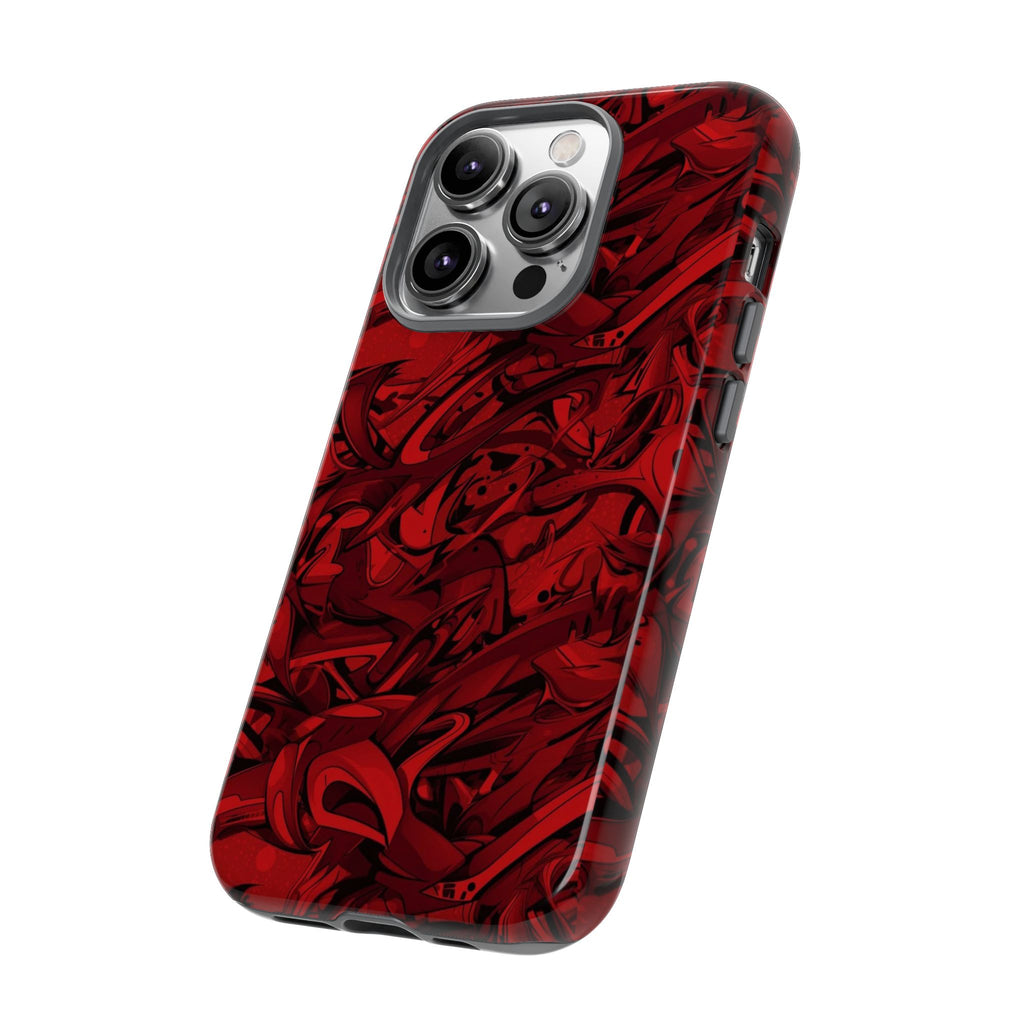 Abstract Pattern Red Black Tough Phone Cases: Bold Red Artistic Phone Case for Trendsetters - Roe Creation