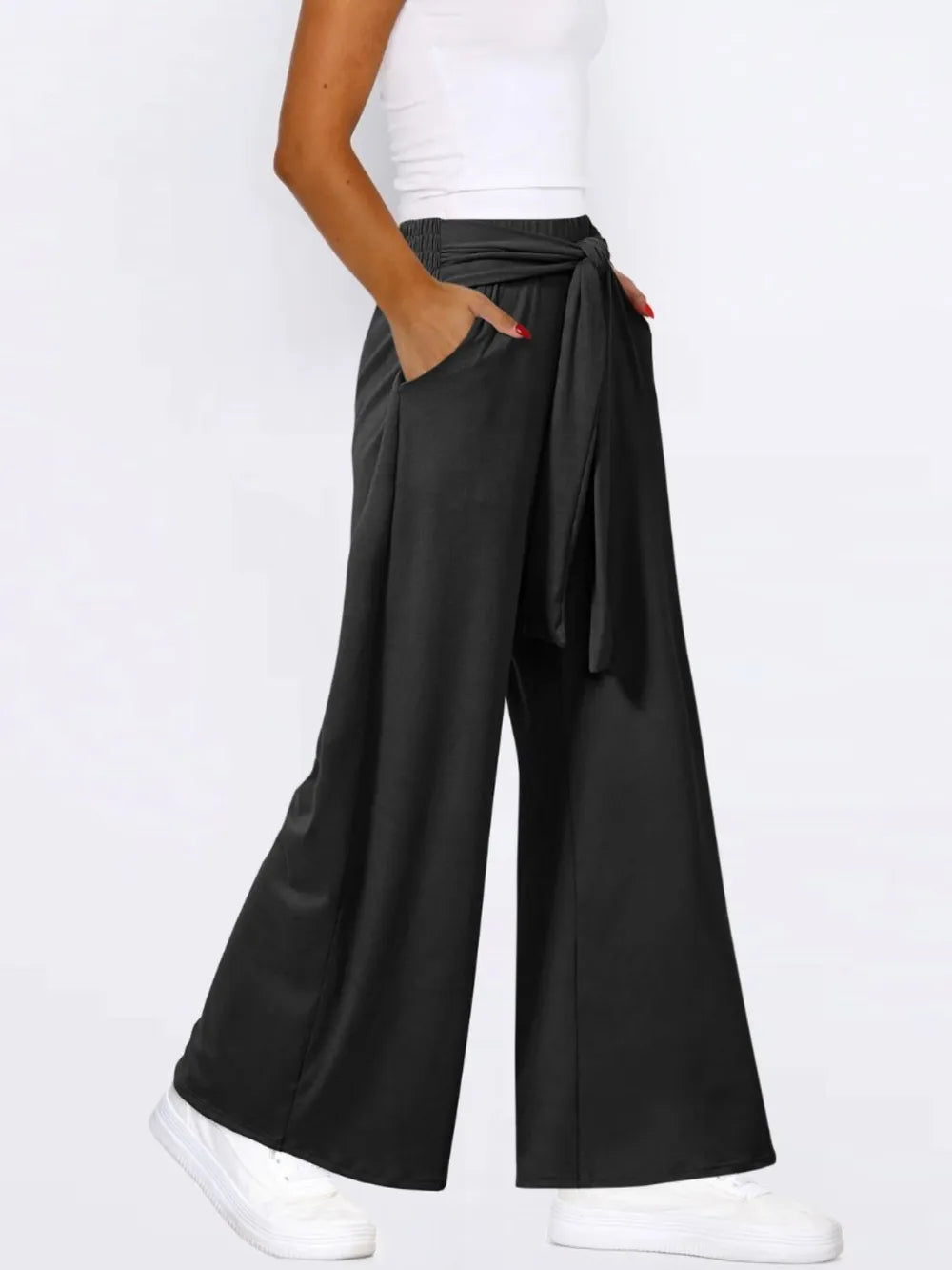 Tied Wide Leg Pants with Pockets - Roe Creation