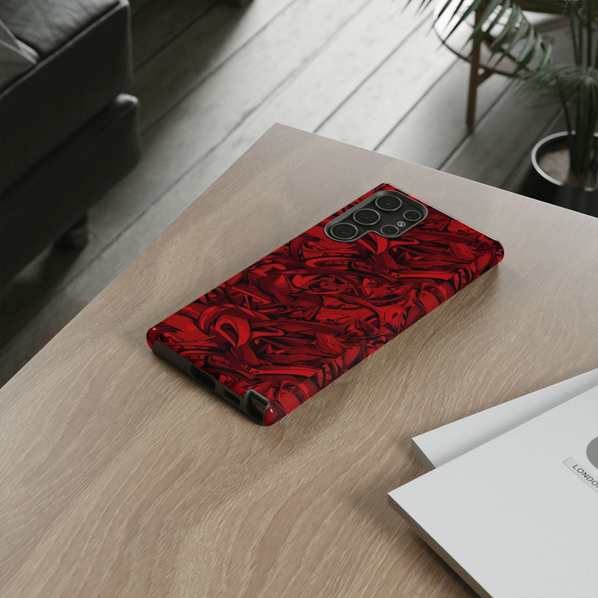 Abstract Pattern Red Black Tough Phone Cases: Bold Red Artistic Phone Case for Trendsetters - Roe Creation