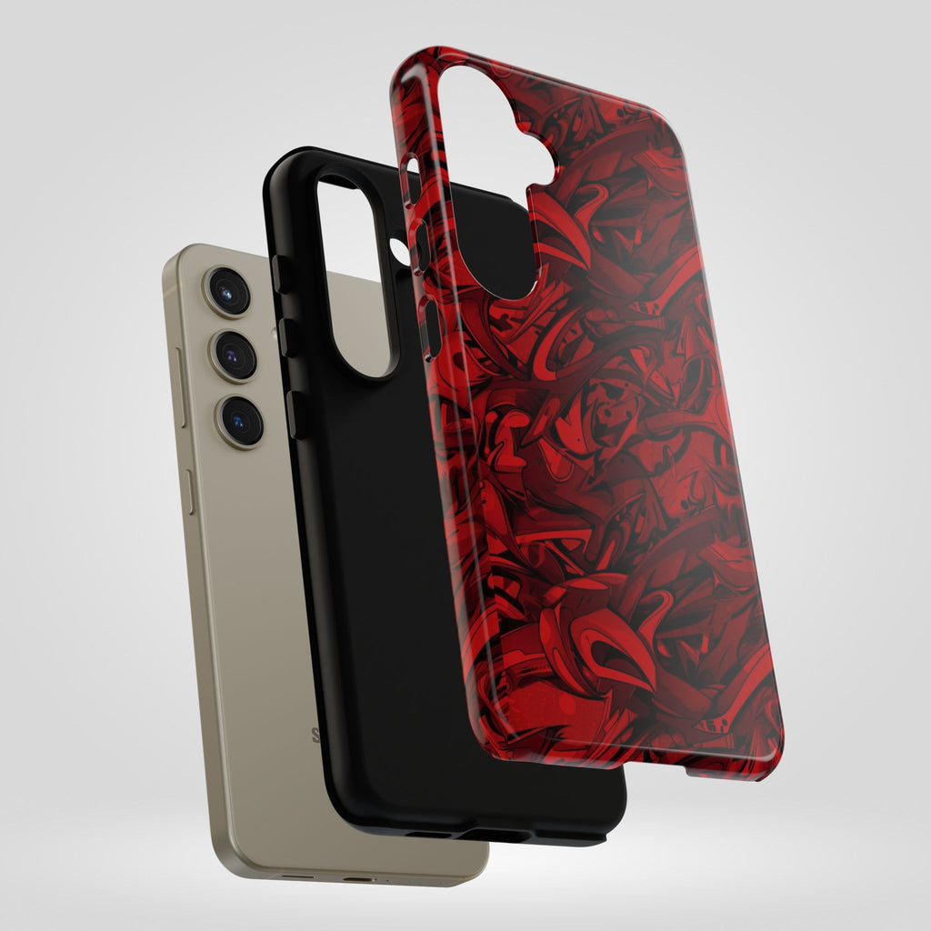 Abstract Pattern Red Black Tough Phone Cases: Bold Red Artistic Phone Case for Trendsetters - Roe Creation