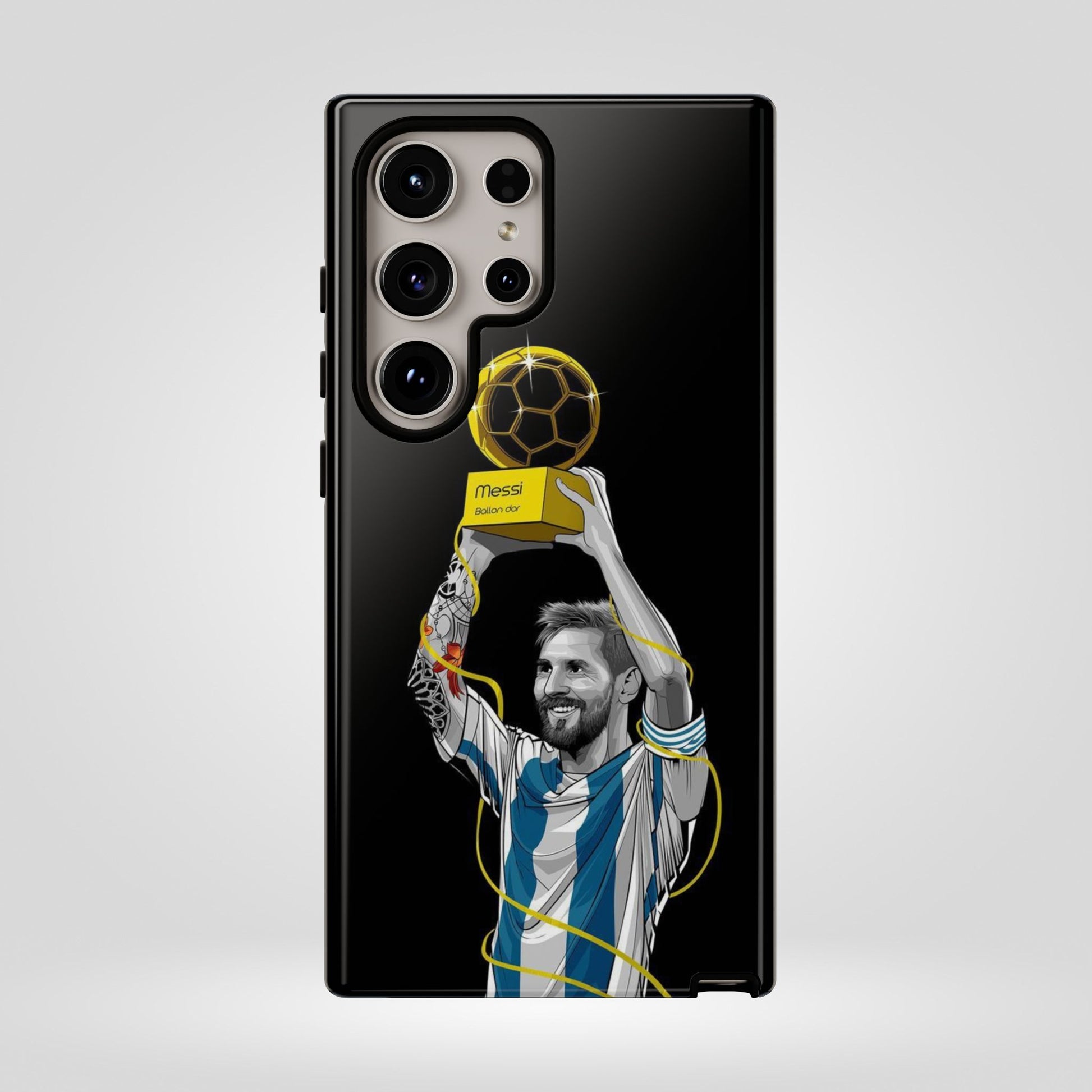 Messi Ballon Dor Black Phone Case - Tough Cases for Soccer Fans - Roe Creation