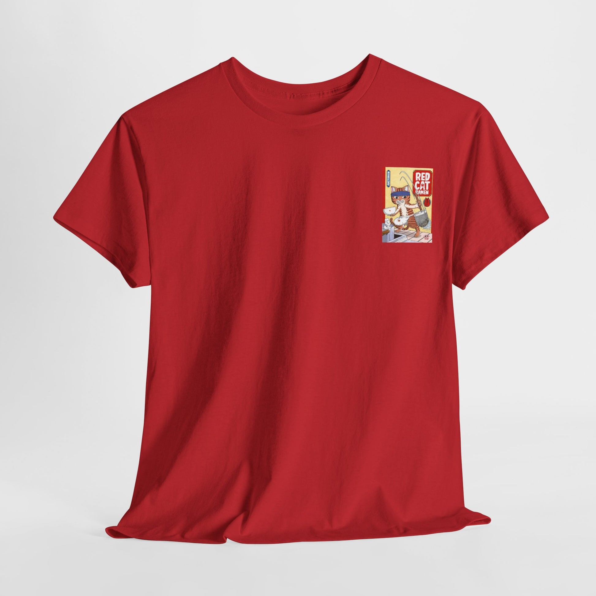 Red Cat Ramen Unisex Heavy Cotton Tee – Fun and Playful Design for Food Lovers - Roe Creation