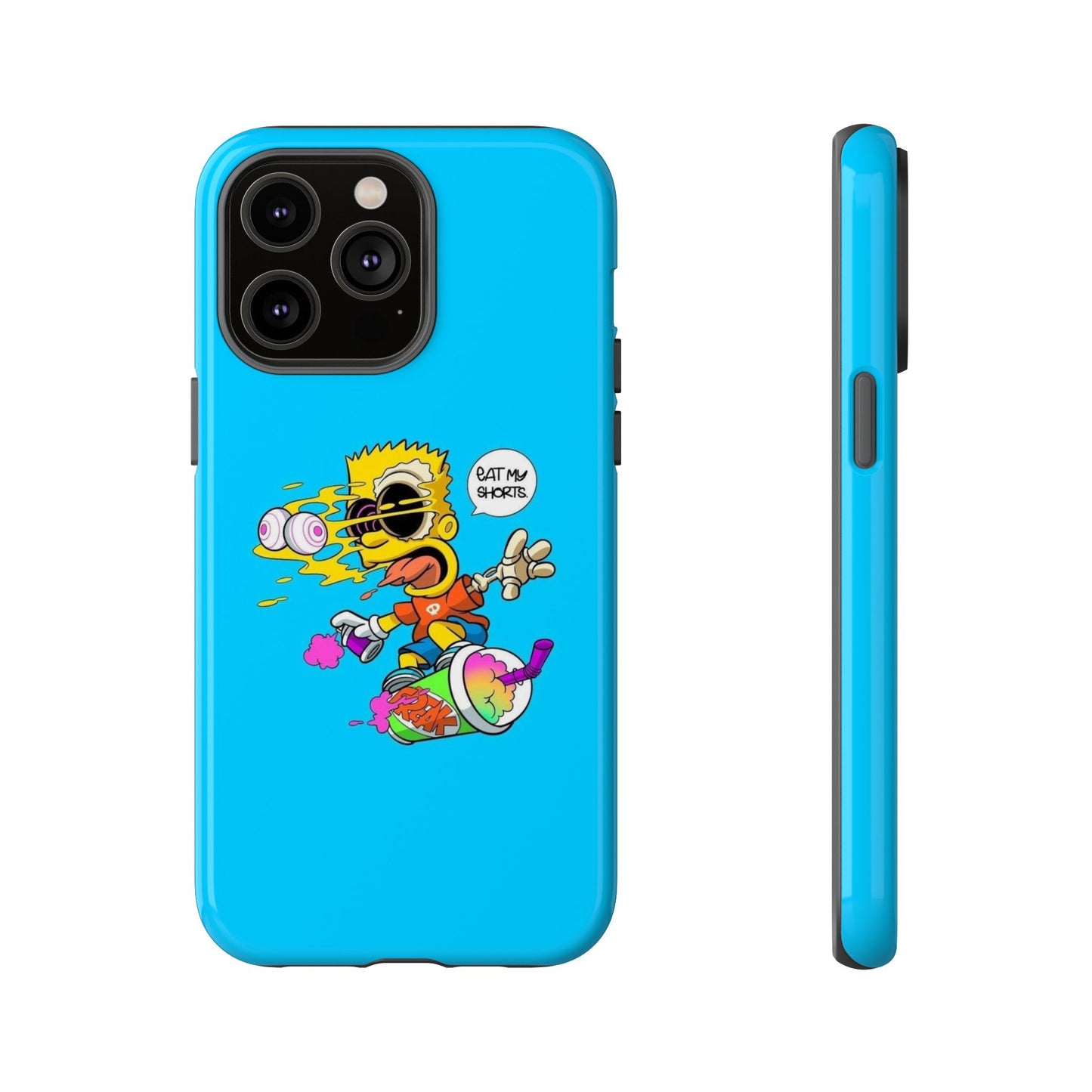 Spongebob Blue Cartoon iPhone Case - 'Eat My Shorts' Design