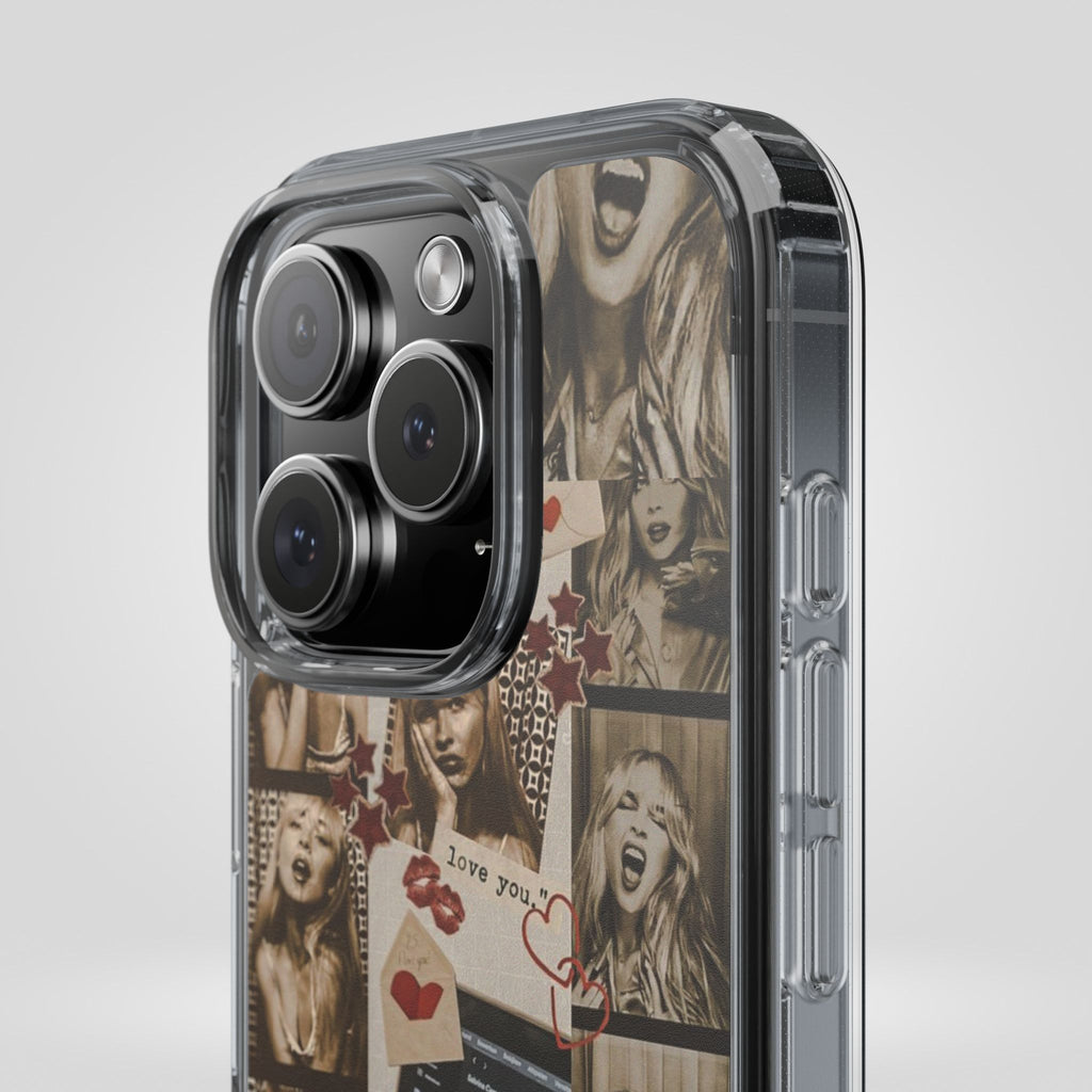 Sabrina Carpenter Vintage Photo Collage Clear Phone Case - Love You Design - Roe Creation