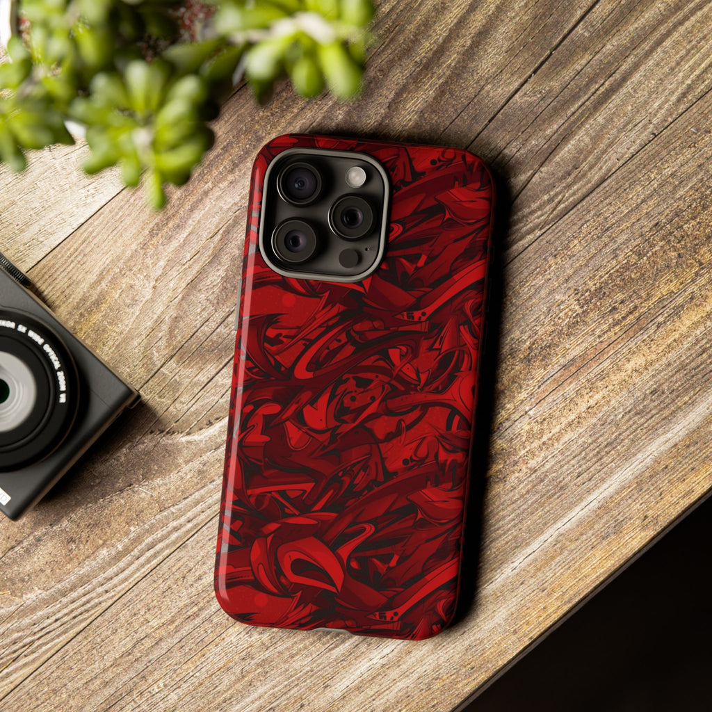 Abstract Pattern Red Black Tough Phone Cases: Bold Red Artistic Phone Case for Trendsetters - Roe Creation