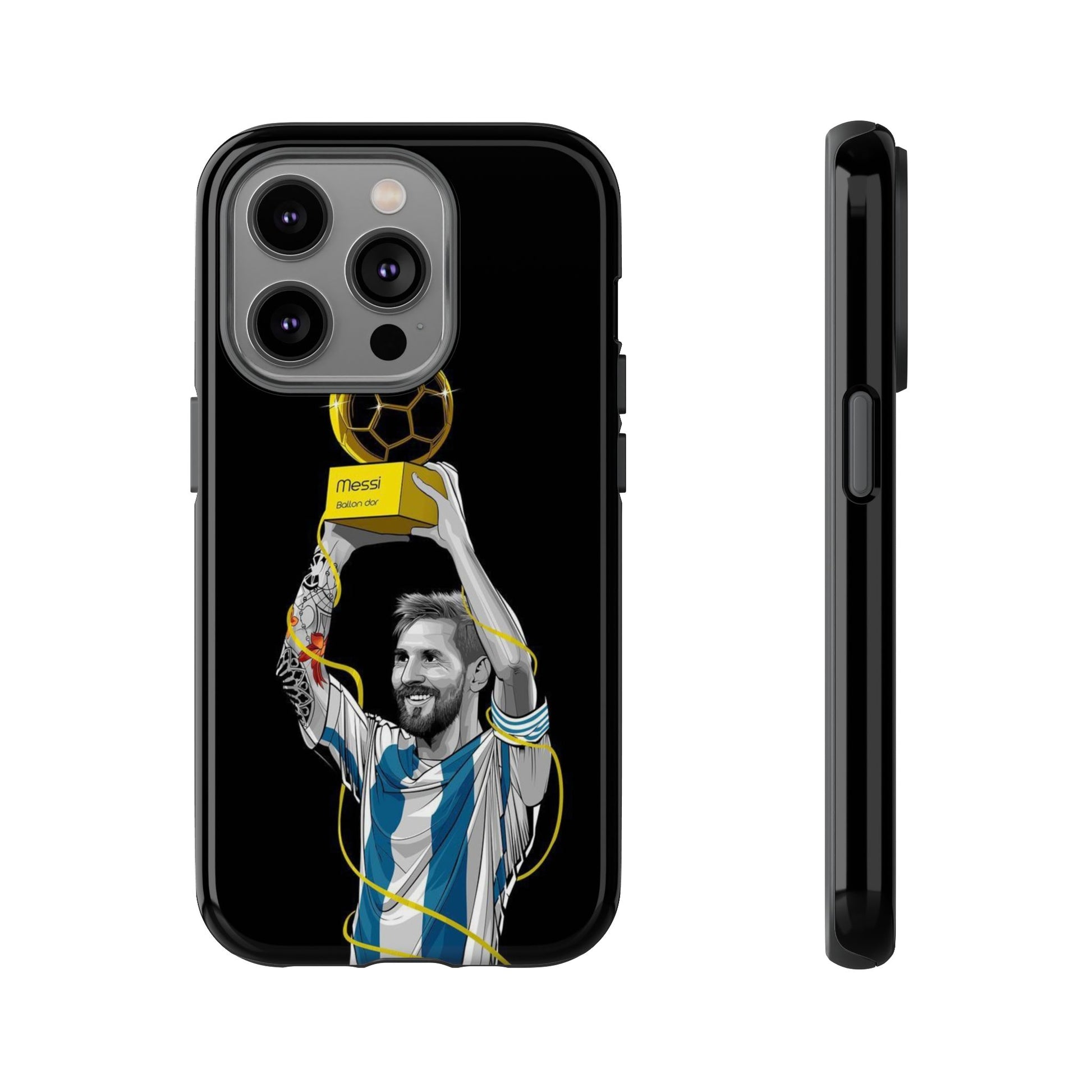 Messi Ballon Dor Black Phone Case - Tough Cases for Soccer Fans - Roe Creation