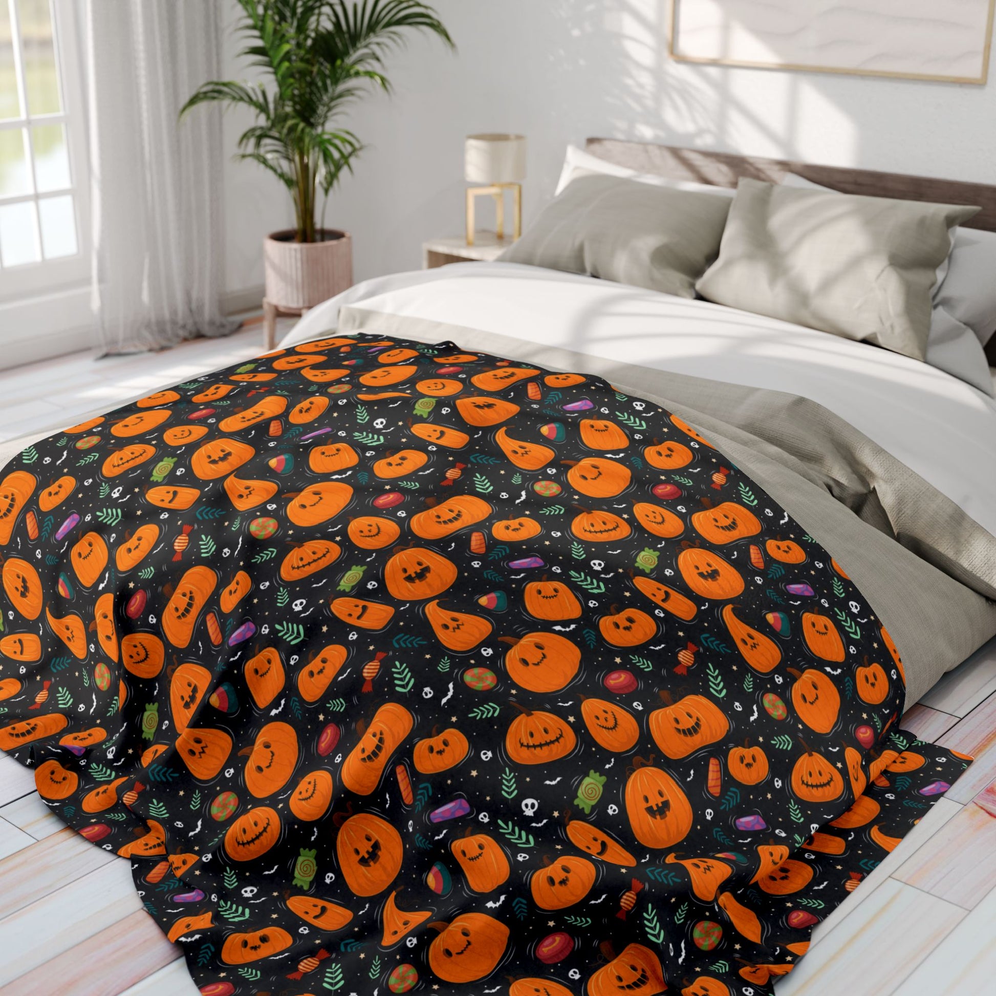 Pumpkin Patterned Halloween Fleece Blanket for Gift