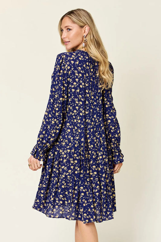 Double Take Full Size Printed Ruffle Hem Long Sleeve Tiered Dress - Roe Creation