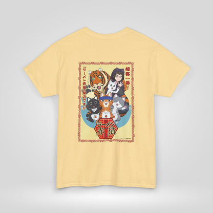 Cute Red Cat Ramen Unisex Heavy Cotton Tee - Ideal for Fans and Casual Wear