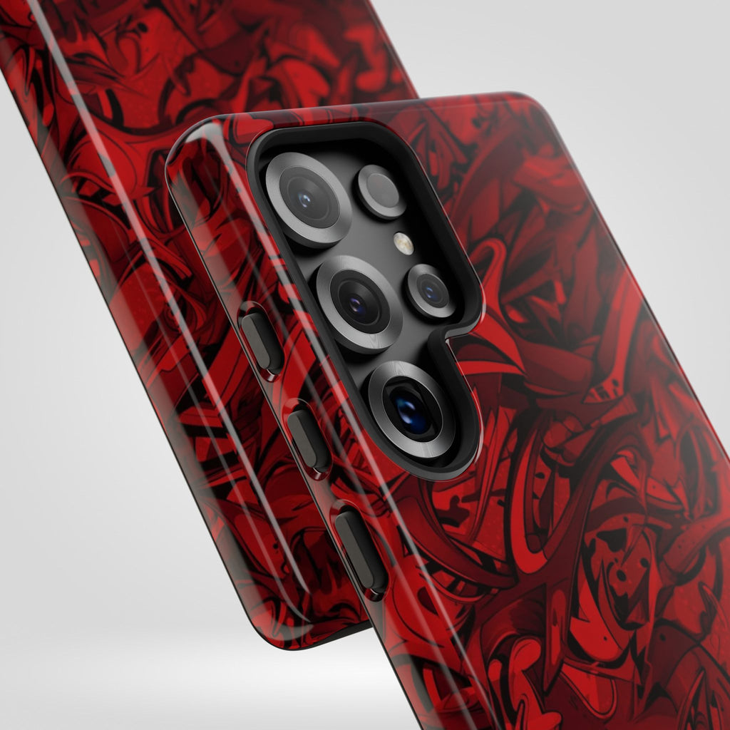 Abstract Pattern Red Black Tough Phone Cases: Bold Red Artistic Phone Case for Trendsetters - Roe Creation
