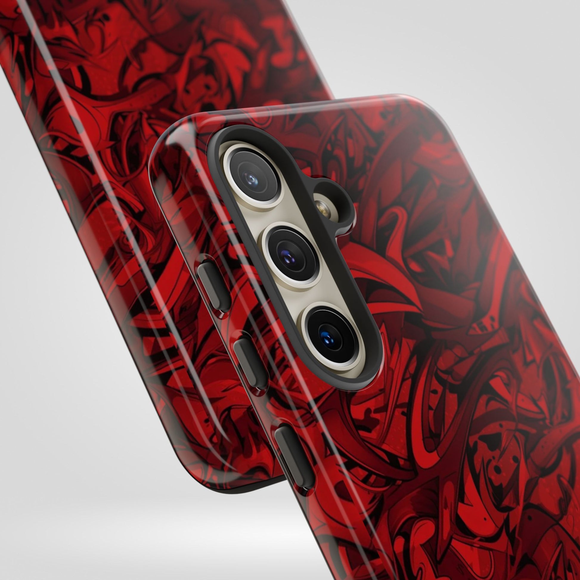 Abstract Pattern Red Black Tough Phone Cases: Bold Red Artistic Phone Case for Trendsetters - Roe Creation