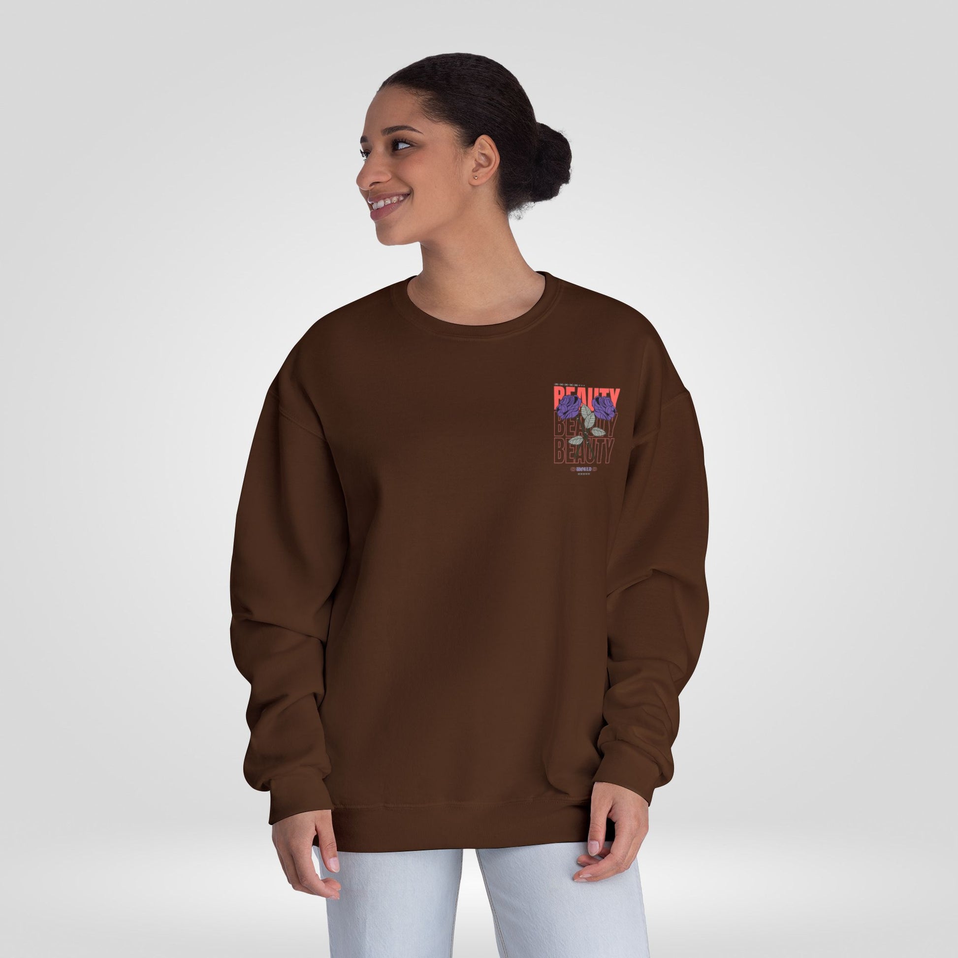 Beauty Rose Sweatshirt Unisex Crewneck Trendy Gift for Her Cozy Casual Wear Valentines Day Floral Design Everyday Comfort - Roe Creation