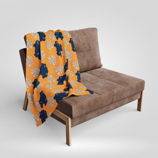 Hibiscus Flowers and Leaves Bohemian Fleece Blanket - Cozy Floral Design for Home Decor
