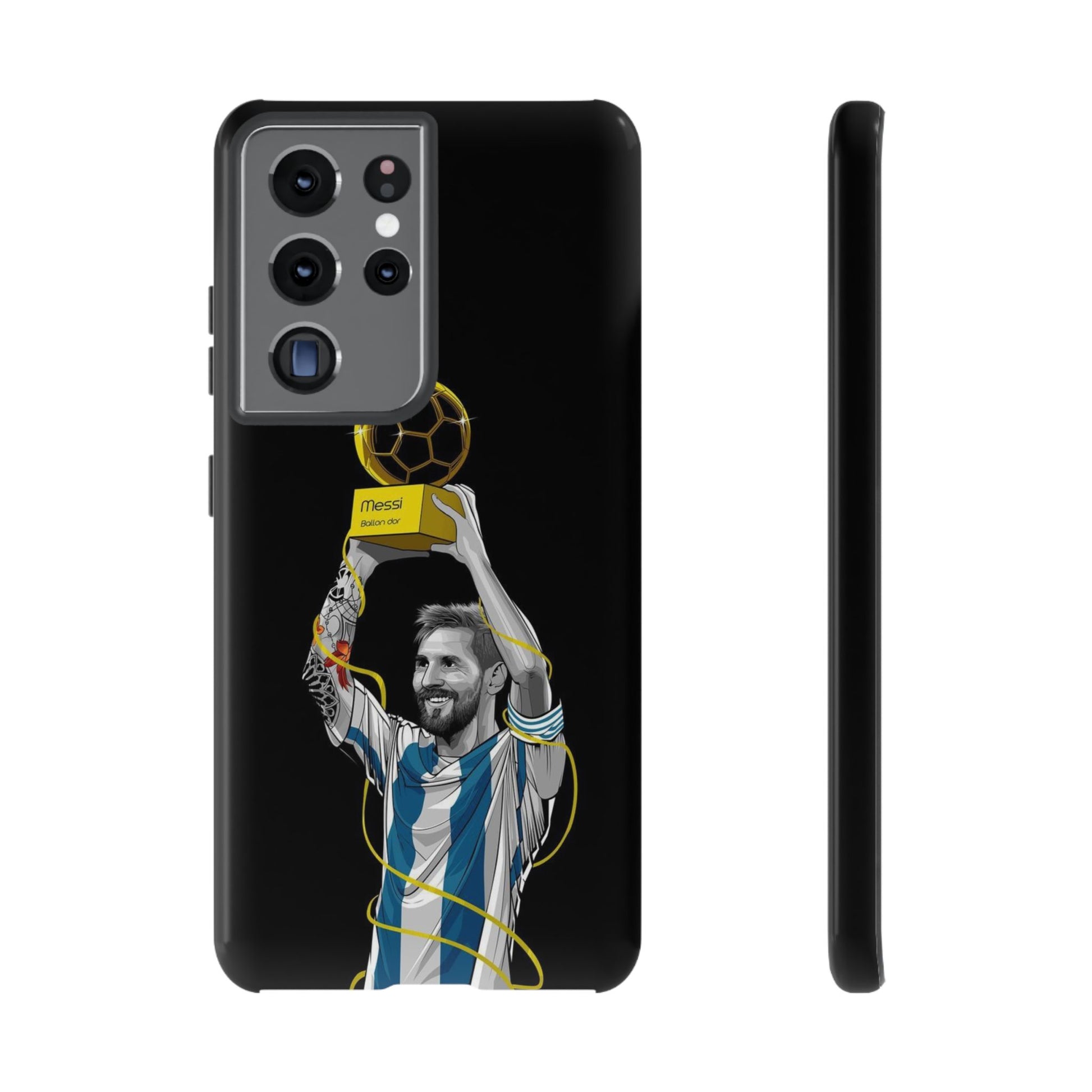 Messi Ballon Dor Black Phone Case - Tough Cases for Soccer Fans - Roe Creation