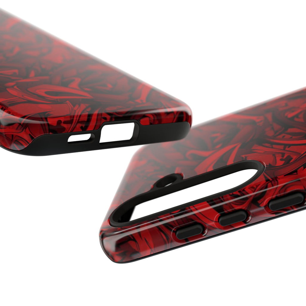 Abstract Pattern Red Black Tough Phone Cases: Bold Red Artistic Phone Case for Trendsetters - Roe Creation