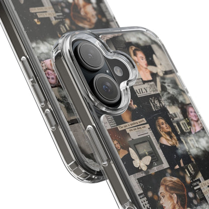 Adele Aesthetic Clear Phone Case with Butterfly Collage Design
