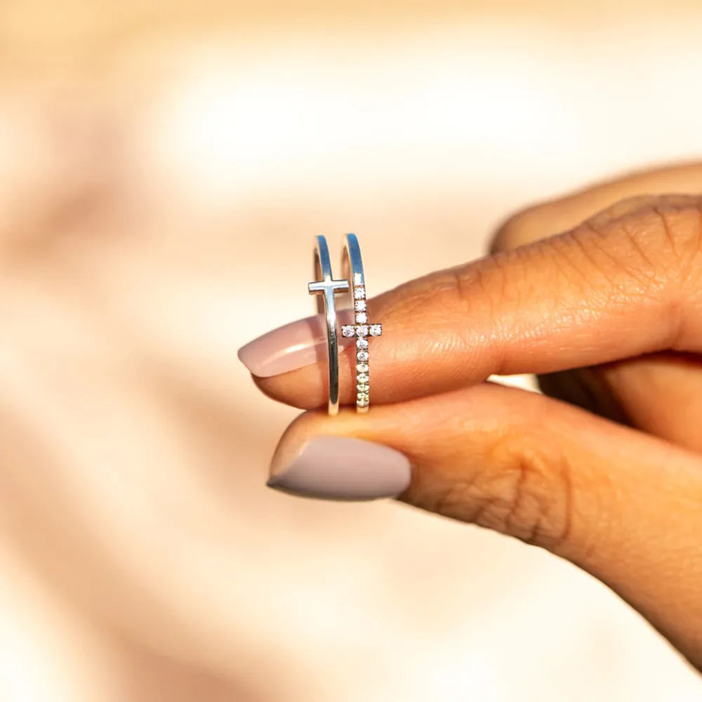 925 Sterling Silver Double Cross Ring - Roe Creation