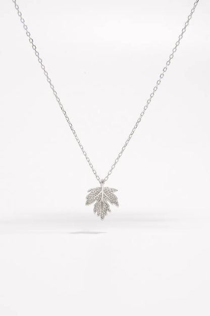 925 Sterling Silver Zircon Maple Leaf Necklace - Roe Creation