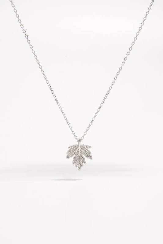 925 Sterling Silver Zircon Maple Leaf Necklace - Roe Creation