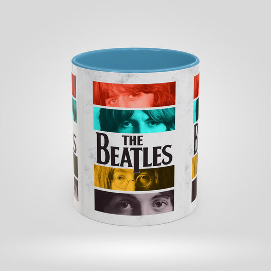 The Beatles Collage Photo Light Blue Mug – Classic Band Coffee Cup for Fans