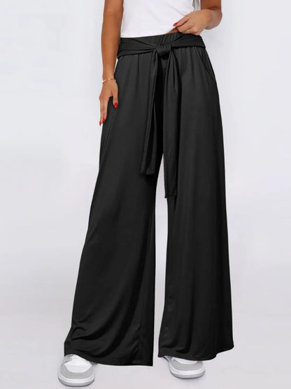 Tied Wide Leg Pants with Pockets - Roe Creation