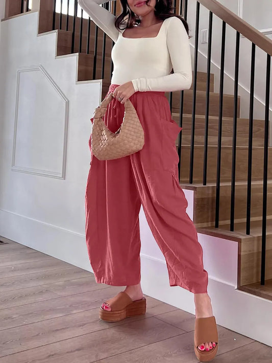Full Size Wide Leg Pants with Pockets Plus Size - Roe Creation