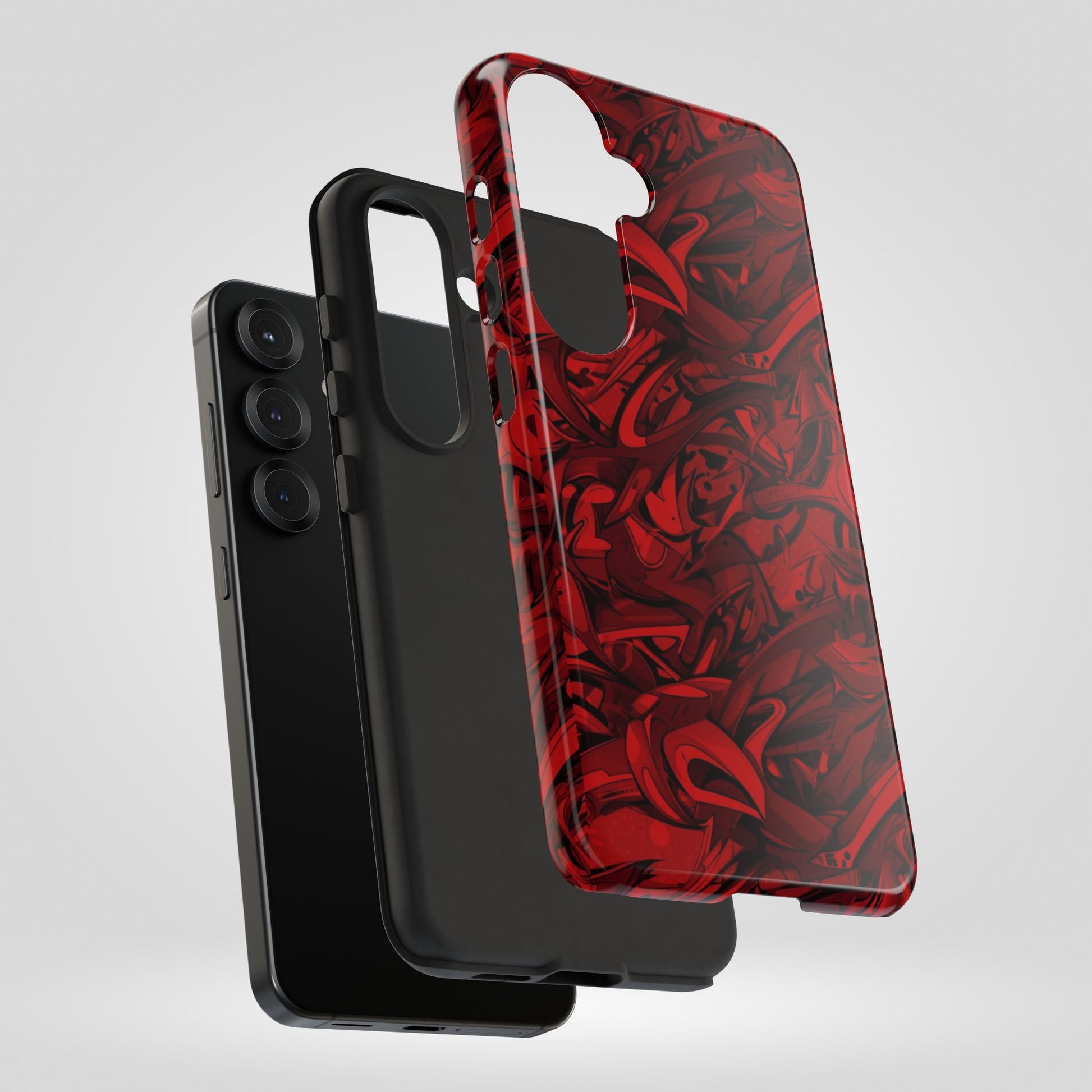 Abstract Pattern Red Black Tough Phone Cases: Bold Red Artistic Phone Case for Trendsetters - Roe Creation